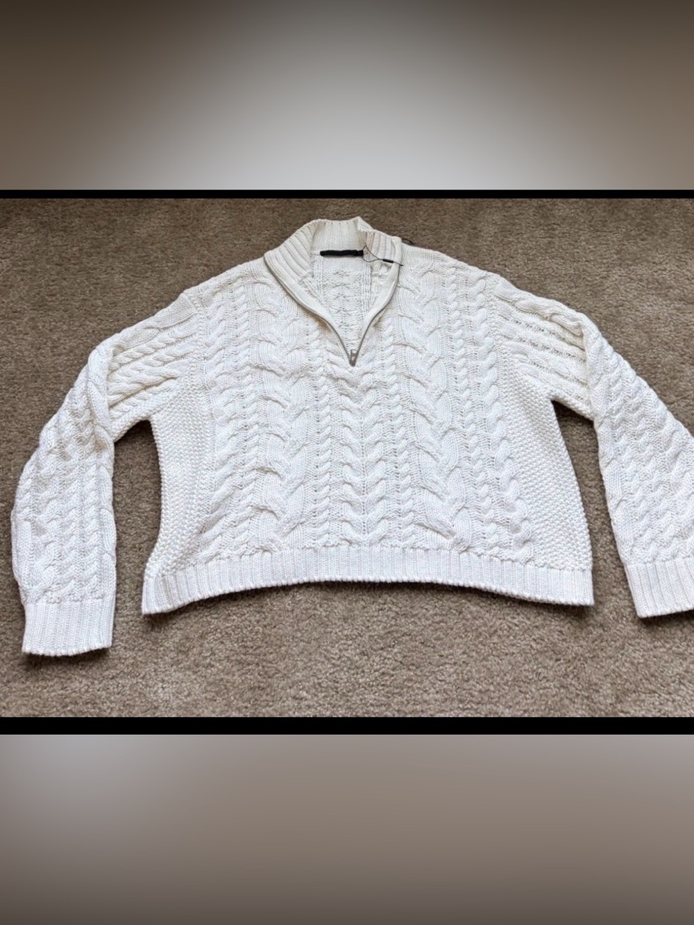 Jenni Kayne Cream Cotton Cable-Knit Quarter-Zip Sweater oversized boxy quiet lux
